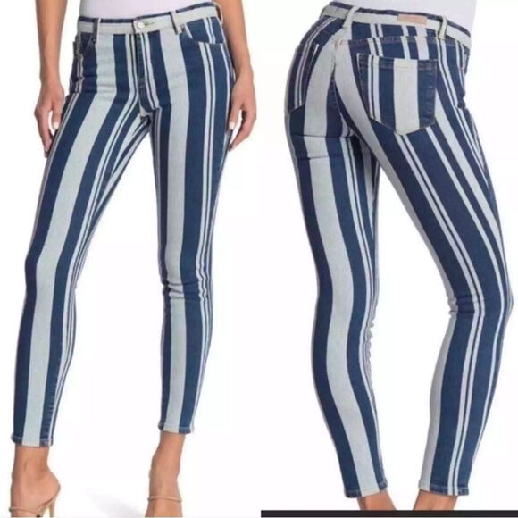 Blank NYC Womens Jeans The Bond Stripped Blue Skinny Stretch 5 Pockets Sz 25‎ - Picture 1 of 8